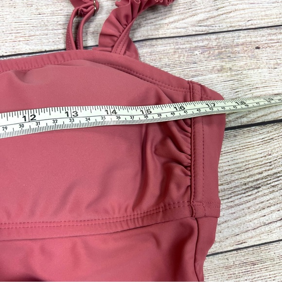 Kona Sol Pink Ruffle Square Neck One Piece Swimsuit Size L - Picture 8 of 9